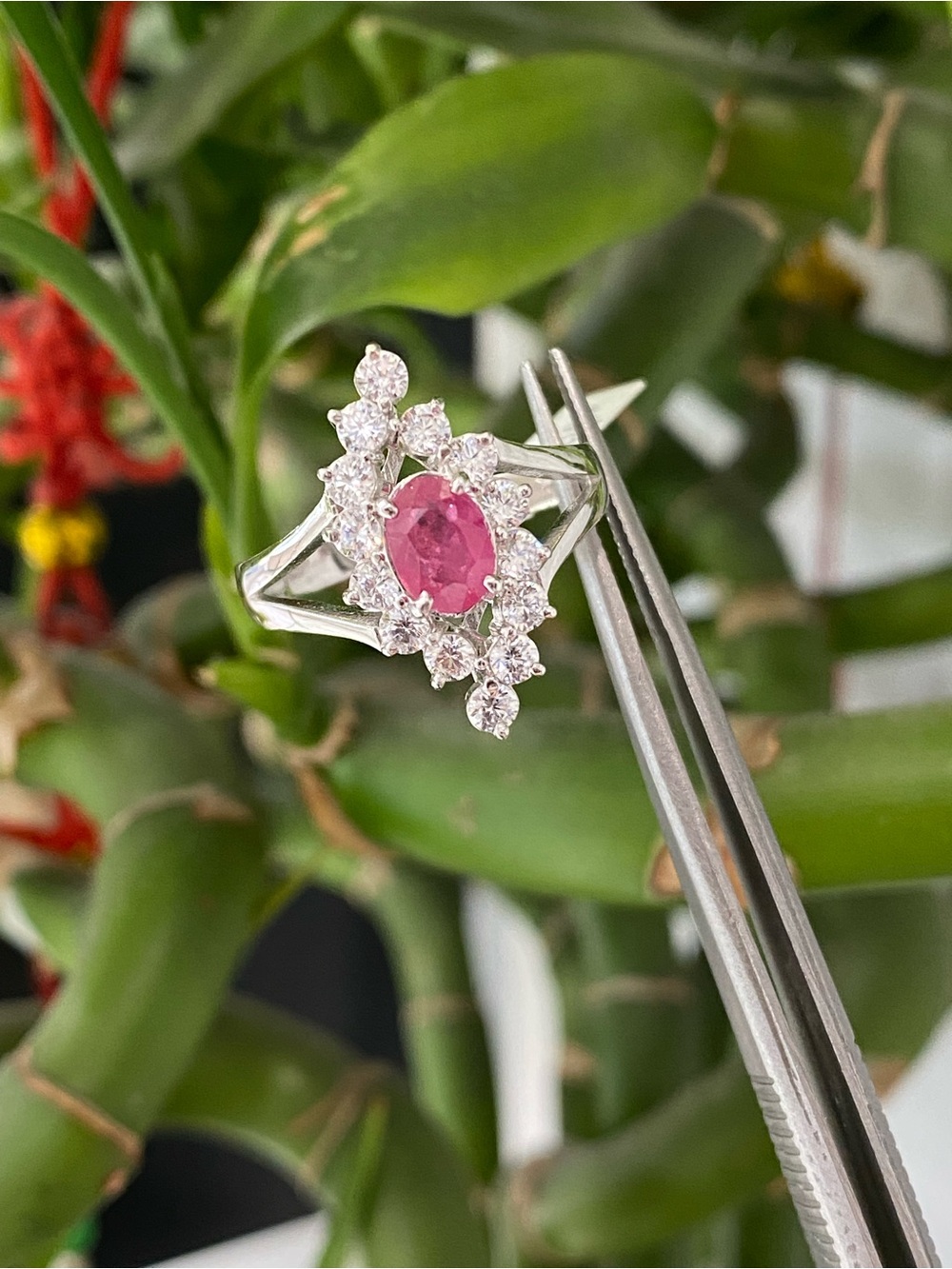 925 Sterling Silver Ruby And CZ Ring